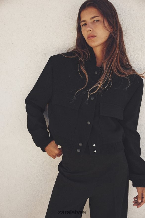 maxi kabatas bumbvedējs sievietes Zara melns 6ZTV4019 apģērbs