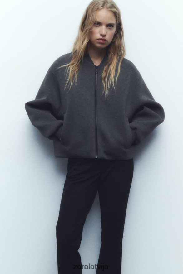 neoprēna efekta bomberjaka sievietes Zara tumši pelēks 6ZTV4049 apģērbs