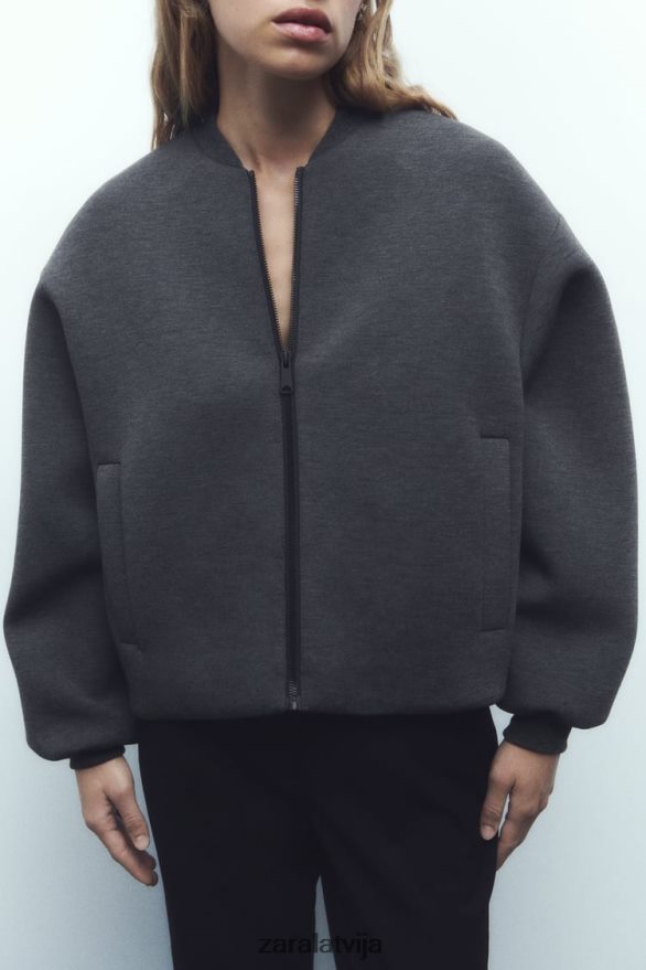 neoprēna efekta bomberjaka sievietes Zara tumši pelēks 6ZTV4049 apģērbs