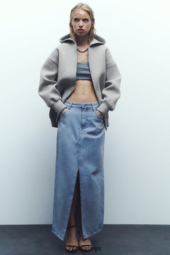 neoprēna efekta jaka sievietes Zara pelēks 6ZTV4023 apģērbs