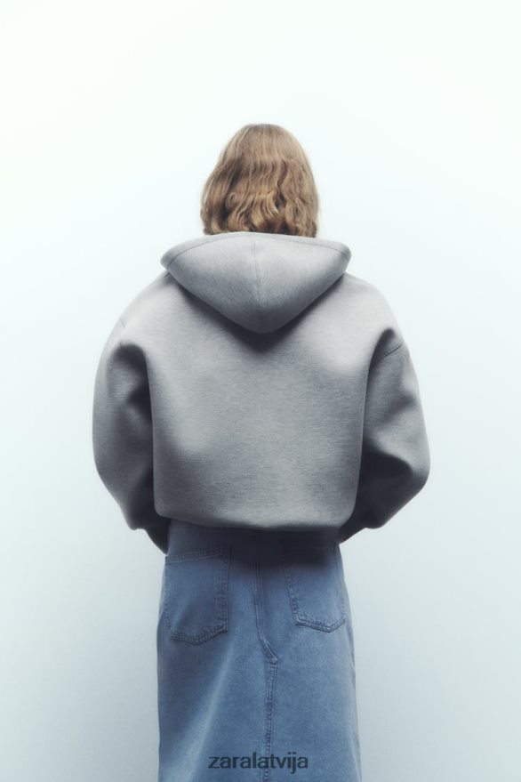 neoprēna efekta jaka sievietes Zara pelēks 6ZTV4023 apģērbs