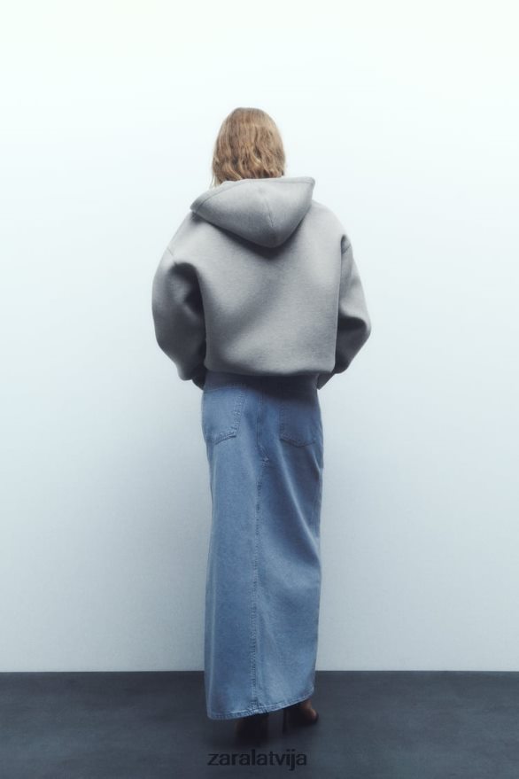 neoprēna efekta jaka sievietes Zara pelēks 6ZTV4023 apģērbs