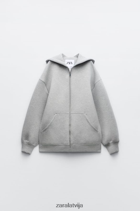 neoprēna efekta jaka sievietes Zara pelēks 6ZTV4023 apģērbs