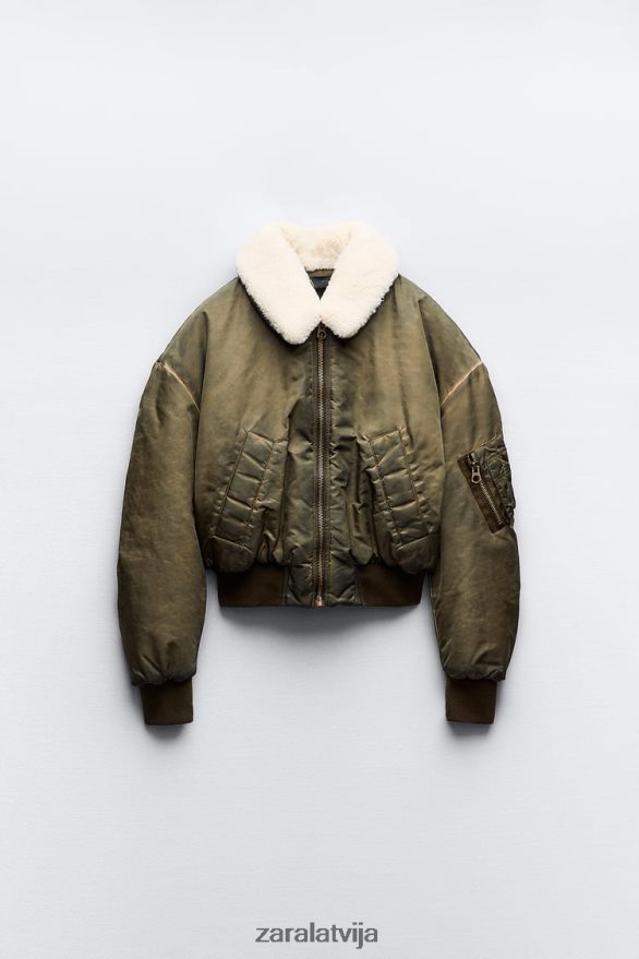 nomocīta efekta neilona bumbvedējs sievietes Zara haki 6ZTV409 apģērbs