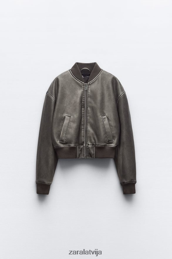 nomocīta mākslīgās ādas bomberjaka sievietes Zara melns 6ZTV4034 apģērbs