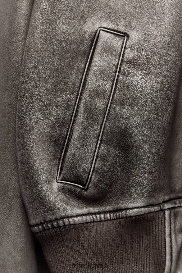 nomocīta mākslīgās ādas bomberjaka sievietes Zara melns 6ZTV4034 apģērbs