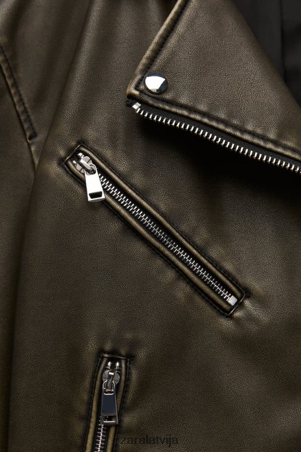 nomocīta mākslīgās ādas motociklistu jaka sievietes Zara melns 6ZTV40119 apģērbs