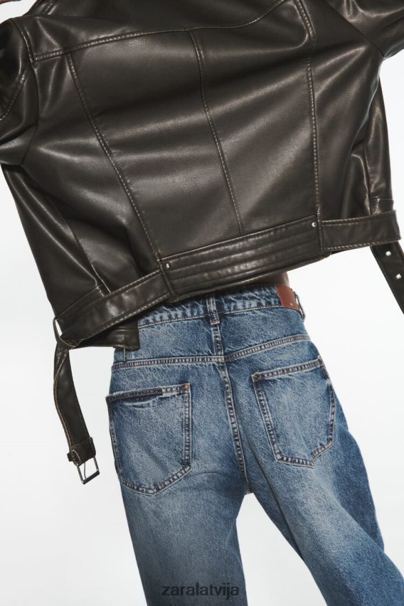 nomocīta mākslīgās ādas motociklistu jaka sievietes Zara melns 6ZTV40119 apģērbs