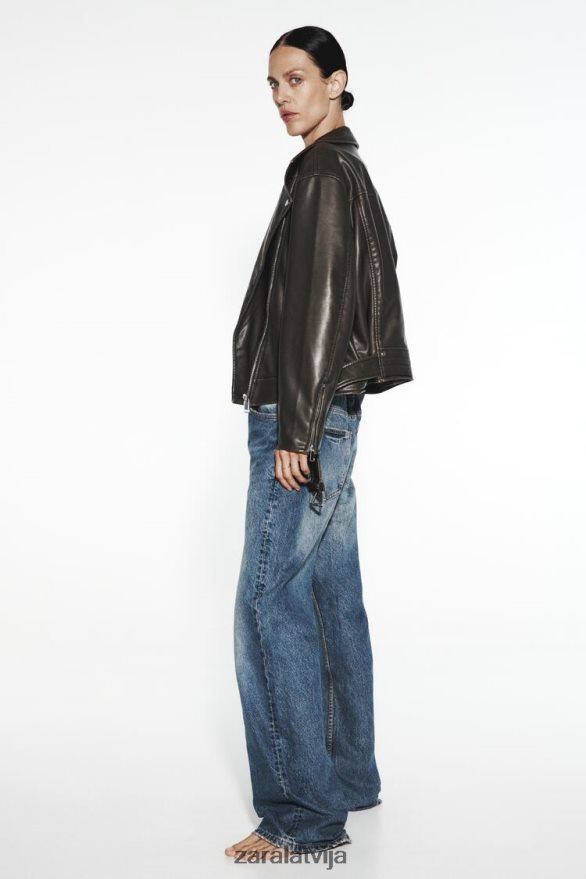 nomocīta mākslīgās ādas motociklistu jaka sievietes Zara melns 6ZTV40119 apģērbs