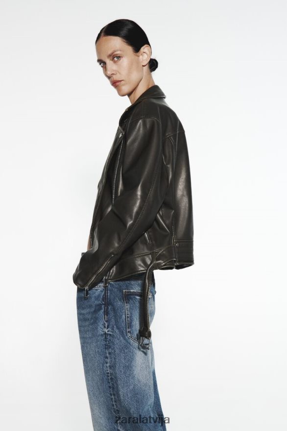 nomocīta mākslīgās ādas motociklistu jaka sievietes Zara melns 6ZTV40119 apģērbs