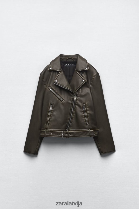 nomocīta mākslīgās ādas motociklistu jaka sievietes Zara melns 6ZTV40119 apģērbs