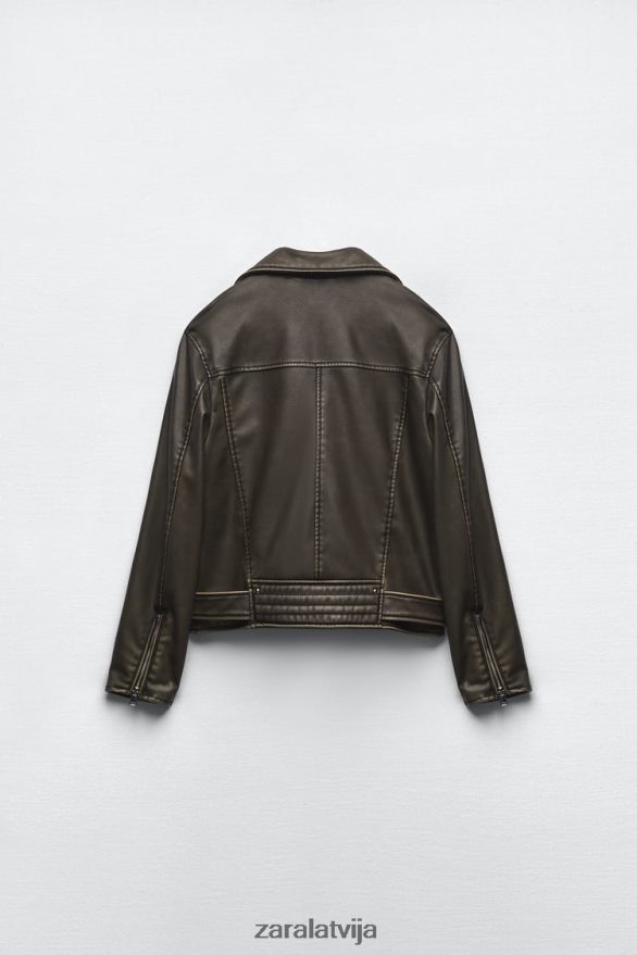 nomocīta mākslīgās ādas motociklistu jaka sievietes Zara melns 6ZTV40119 apģērbs