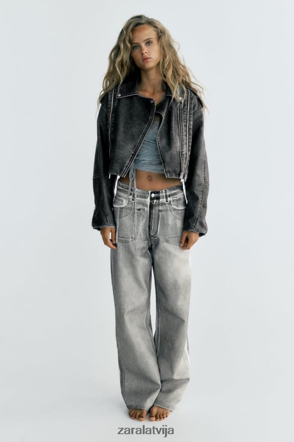 nomocīta mākslīgās ādas motociklistu jaka sievietes Zara pelēks 6ZTV4018 apģērbs