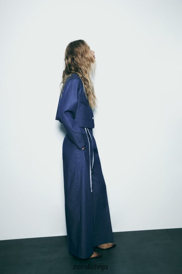 plecu spilventiņu apgriezta jaka sievietes Zara indigo 6ZTV407 apģērbs