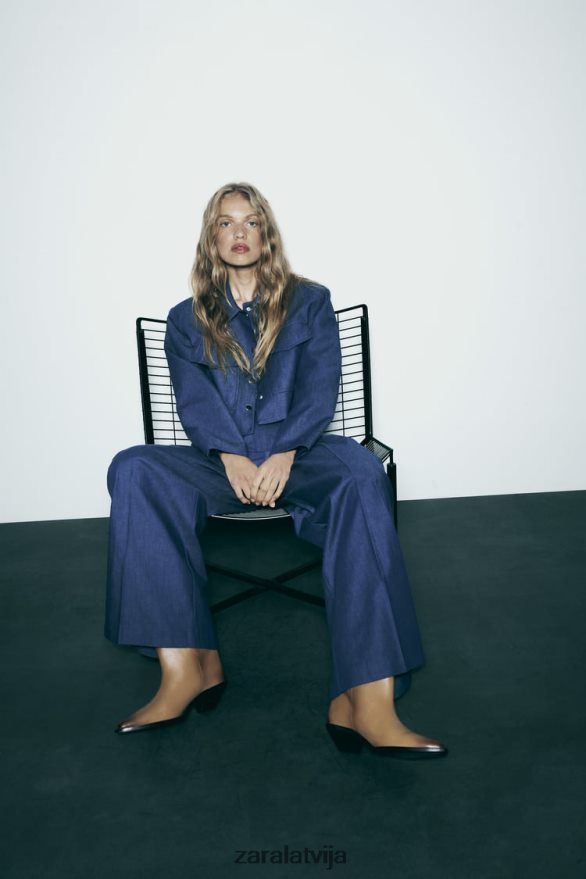 plecu spilventiņu apgriezta jaka sievietes Zara indigo 6ZTV407 apģērbs