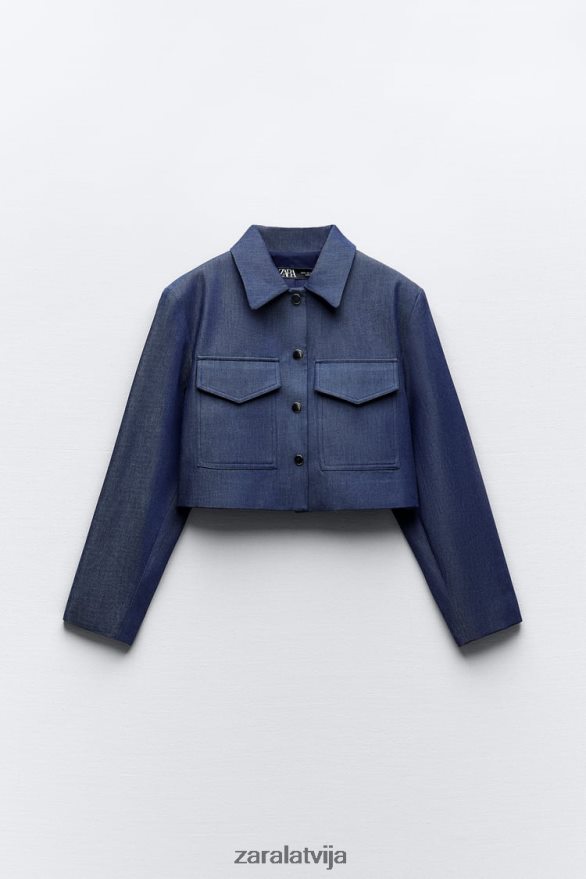 plecu spilventiņu apgriezta jaka sievietes Zara indigo 6ZTV407 apģērbs