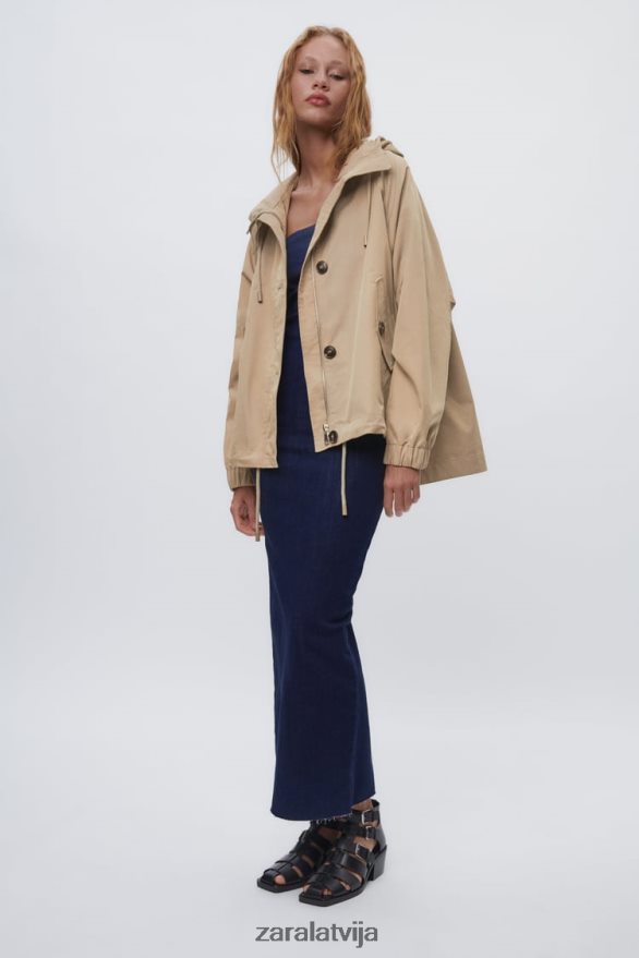 pogājama īsa parka sievietes Zara brūns/tape 6ZTV4079 apģērbs