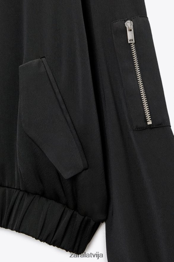 satīna bomber jaka sievietes Zara melns 6ZTV40116 apģērbs