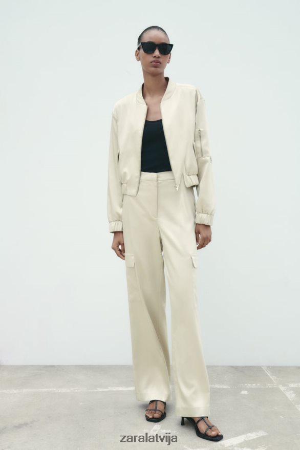 satīna efekta bomberjaka sievietes Zara mīksts zelts 6ZTV4060 apģērbs