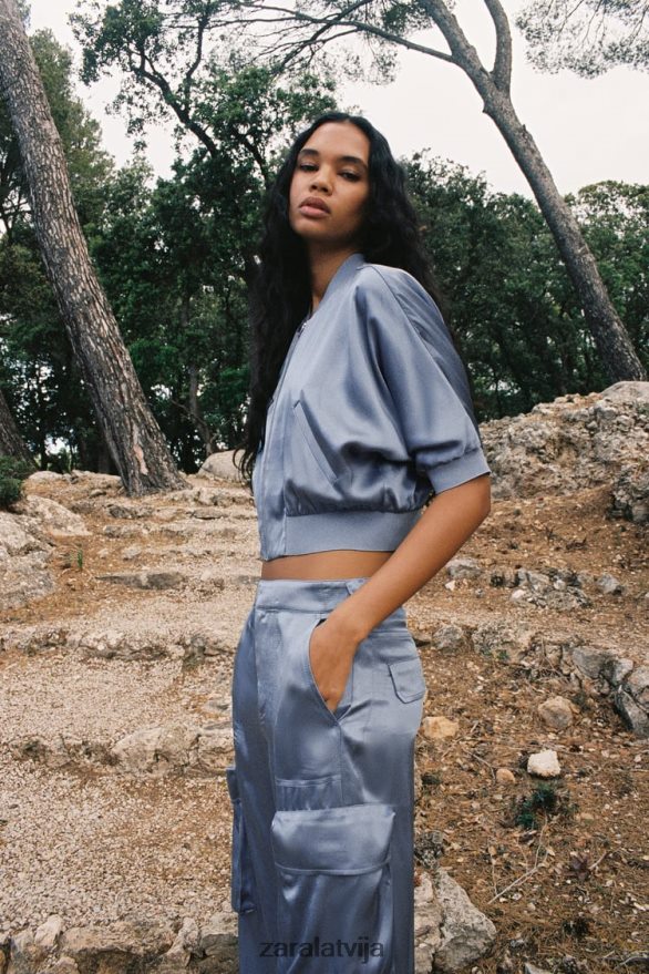 satīna efekta labības bumbvedējs sievietes Zara zils 6ZTV40122 apģērbs