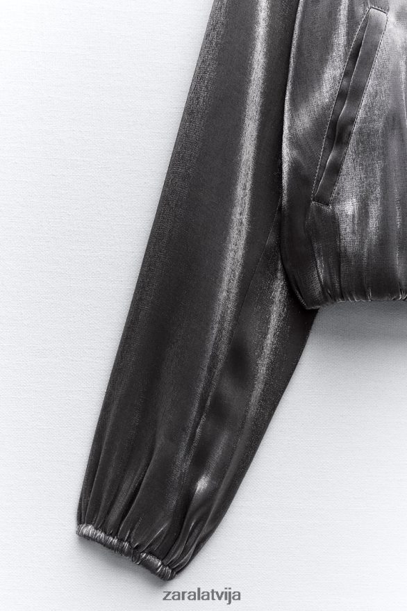 satīna folijas bomber jaka sievietes Zara Sudrabs 6ZTV4031 apģērbs