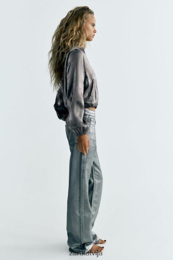 satīna folijas bomber jaka sievietes Zara Sudrabs 6ZTV4031 apģērbs