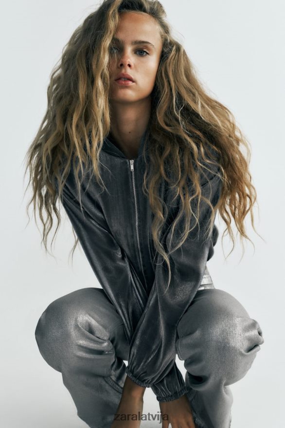 satīna folijas bomber jaka sievietes Zara Sudrabs 6ZTV4031 apģērbs