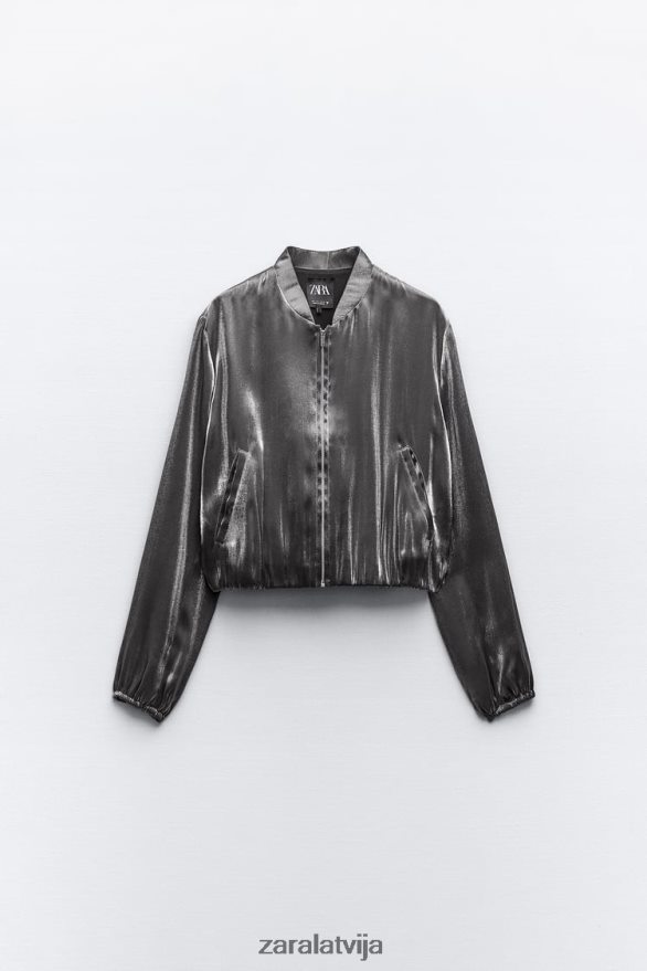 satīna folijas bomber jaka sievietes Zara Sudrabs 6ZTV4031 apģērbs