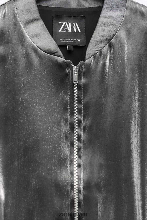 satīna folijas bomber jaka sievietes Zara Sudrabs 6ZTV4031 apģērbs