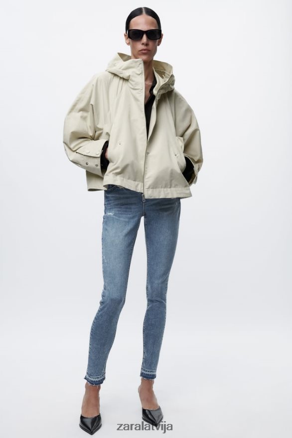 īss parks ar kapuci sievietes Zara ekru 6ZTV405 apģērbs
