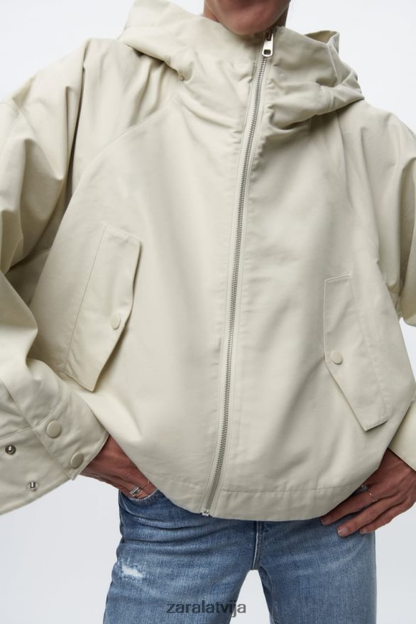 īss parks ar kapuci sievietes Zara ekru 6ZTV405 apģērbs