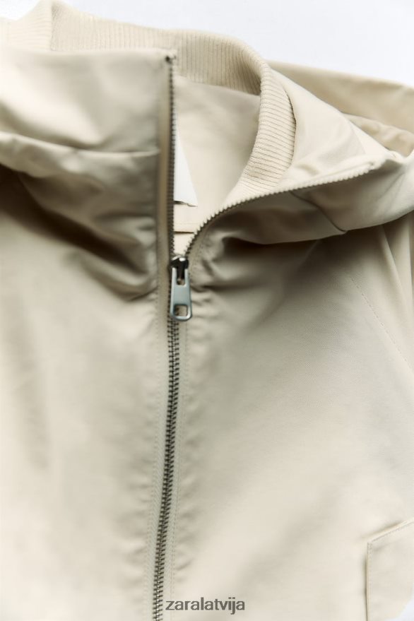 īss parks ar kapuci sievietes Zara ekru 6ZTV405 apģērbs
