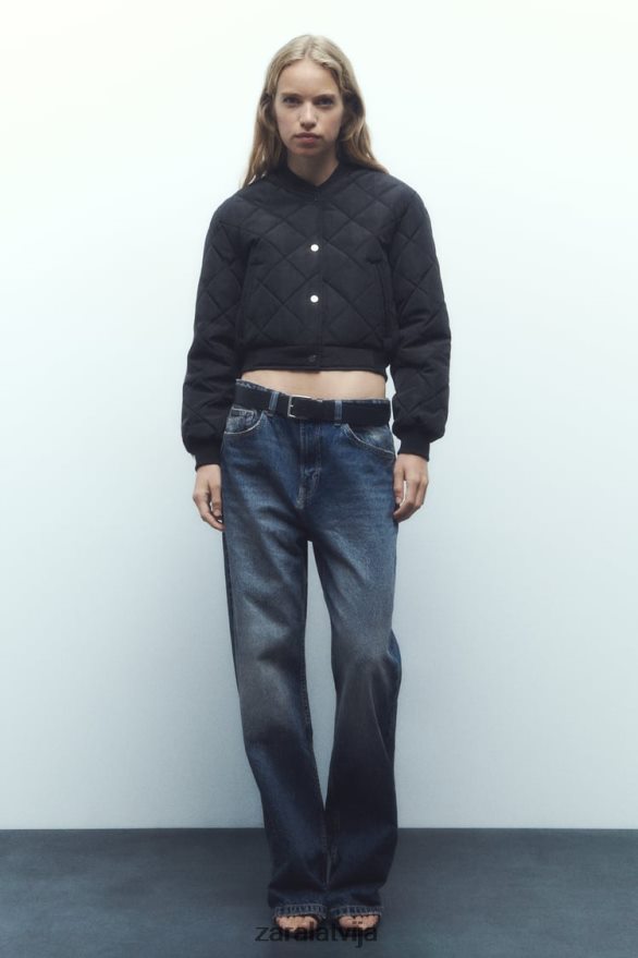 stepēta apgriezta bomberjaka sievietes Zara melns 6ZTV4046 apģērbs