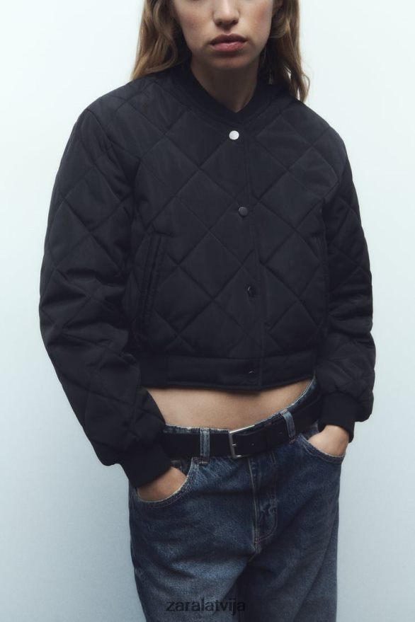 stepēta apgriezta bomberjaka sievietes Zara melns 6ZTV4046 apģērbs