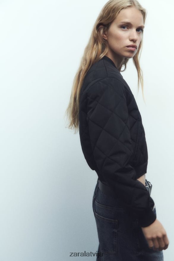 stepēta apgriezta bomberjaka sievietes Zara melns 6ZTV4046 apģērbs