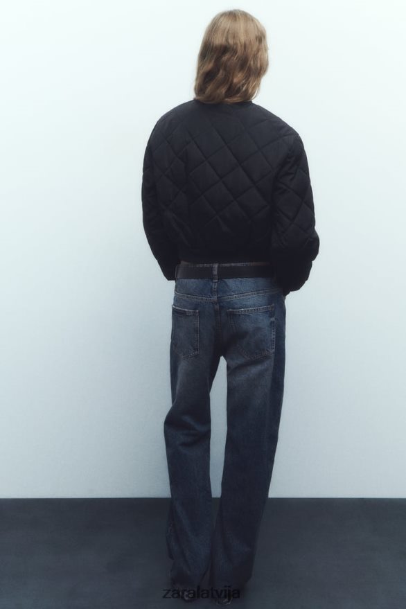 stepēta apgriezta bomberjaka sievietes Zara melns 6ZTV4046 apģērbs