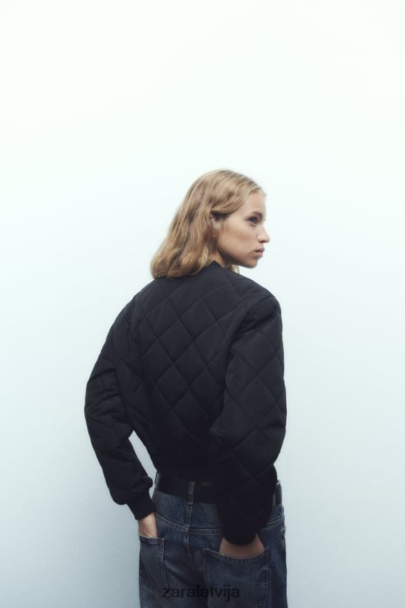 stepēta apgriezta bomberjaka sievietes Zara melns 6ZTV4046 apģērbs