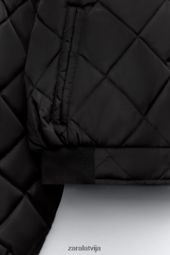 stepēta apgriezta bomberjaka sievietes Zara melns 6ZTV4046 apģērbs
