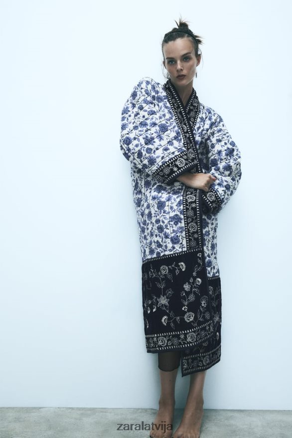 stepēts ziedu kimono sievietes Zara zils 6ZTV4016 apģērbs