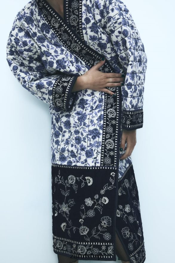 stepēts ziedu kimono sievietes Zara zils 6ZTV4016 apģērbs