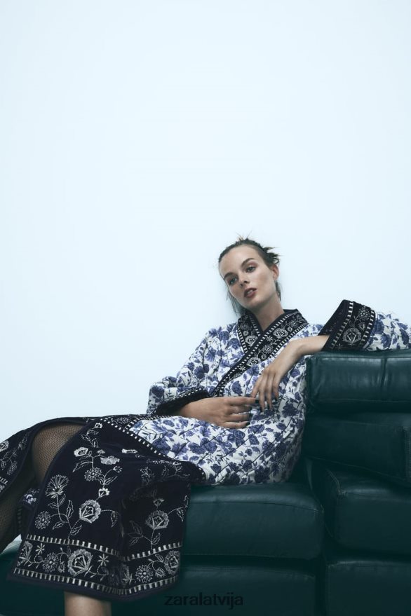 stepēts ziedu kimono sievietes Zara zils 6ZTV4016 apģērbs