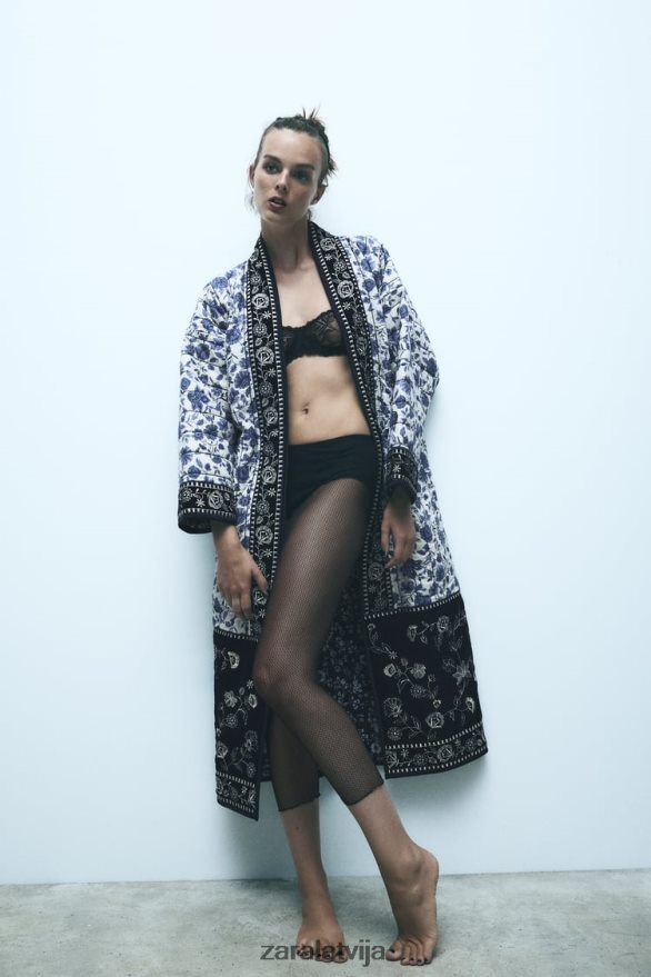 stepēts ziedu kimono sievietes Zara zils 6ZTV4016 apģērbs