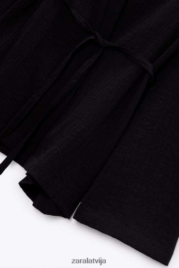 tekstūras ietīšanas kimono sievietes Zara melns 6ZTV40108 apģērbs