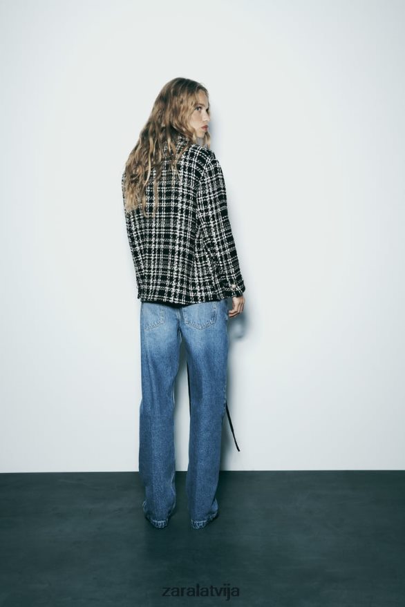teksturēts rūtains virskrekls sievietes Zara melns/ekru 6ZTV408 apģērbs