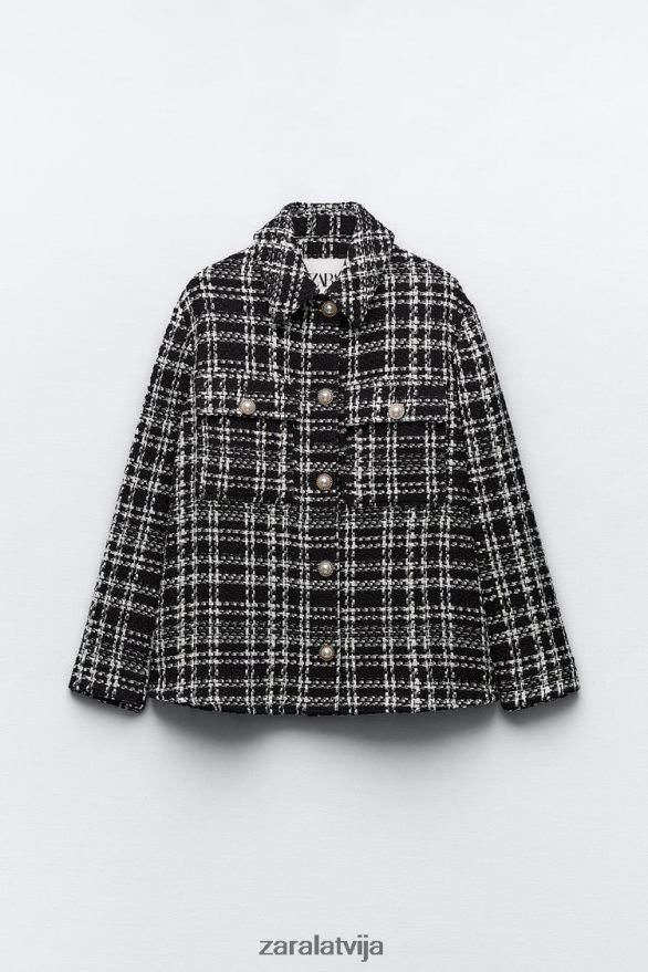 teksturēts rūtains virskrekls sievietes Zara melns/ekru 6ZTV408 apģērbs