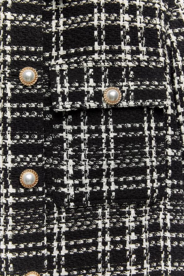 teksturēts rūtains virskrekls sievietes Zara melns/ekru 6ZTV408 apģērbs