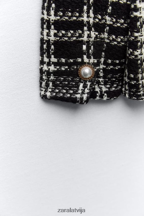 teksturēts rūtains virskrekls sievietes Zara melns/ekru 6ZTV408 apģērbs