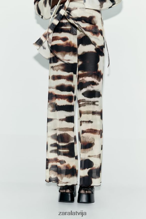 tilla kimono ar kaklasaites apdruku sievietes Zara ekrū/brūns 6ZTV4096 apģērbs