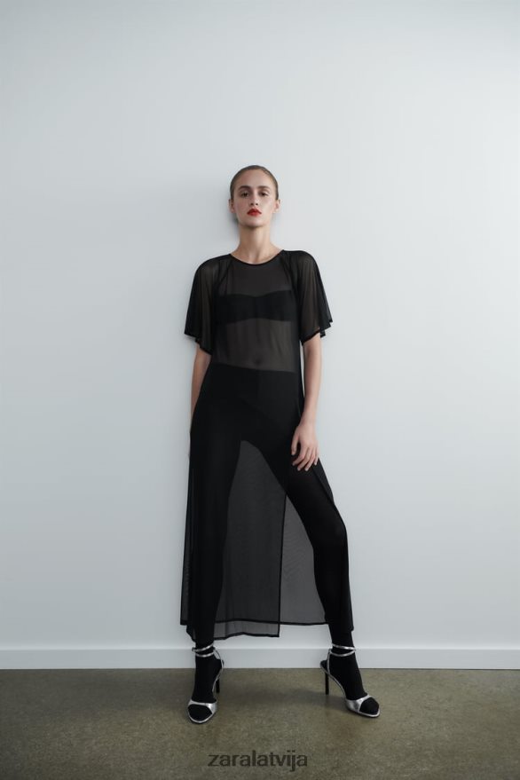 tilla kleita ar apmetņa piedurknēm sievietes Zara melns 6ZTV40118 apģērbs