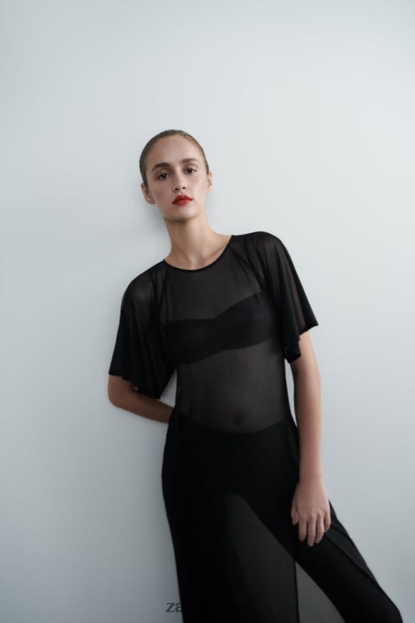 tilla kleita ar apmetņa piedurknēm sievietes Zara melns 6ZTV40118 apģērbs